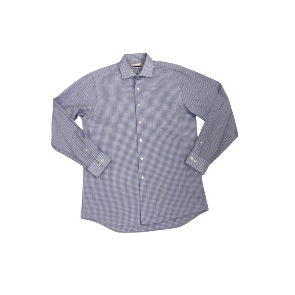 Van Huesen Classic Fit Blue Plaid Button Down Long Sleeve Shirt Size 15.5 Medium